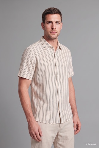 Men NAVY Regular Fit Striped Short Sleeve Shirt