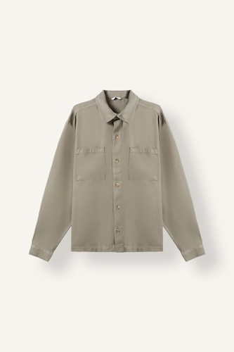 Boxy Fit Polo Collar Double Pocket Cotton Shirt