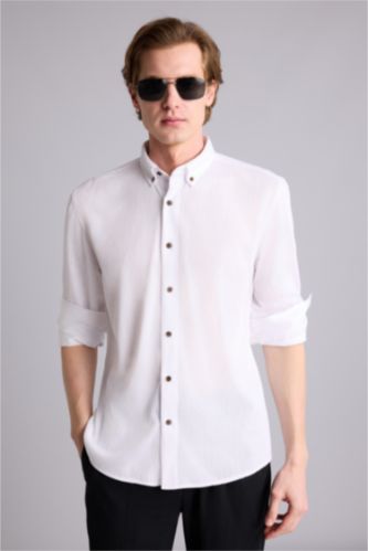 Man White Regular Fit Long Sleeve Shirt
