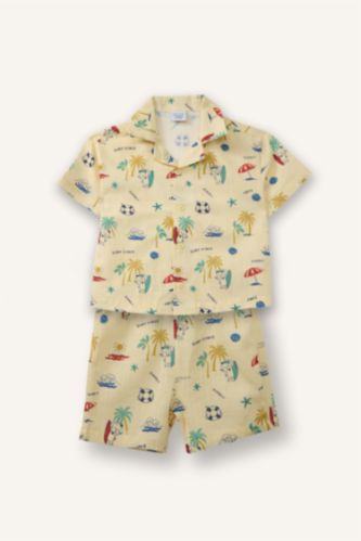 BABY BOY Light Yellow 2 piece Regular Fit Apache Neck Tropical Patterned Set