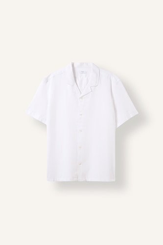 Men White Regular Fit Linen Blended Short Sleeve Shirt