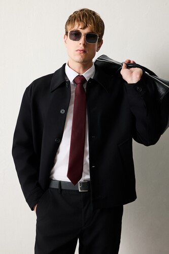 Man Black Regular Fit Polo Collar Blazer