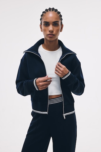 Woman Indigo Standard Fit Modal Zip-Up High Neck Cardigan