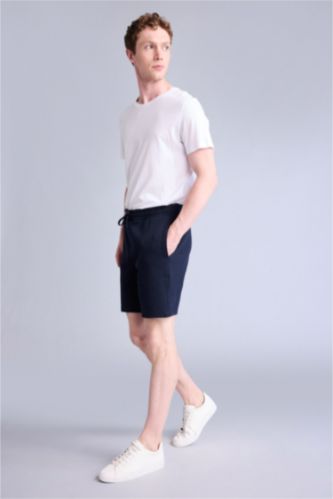 Erkek Lacivert Regular Fit Beli Lastikli Şort