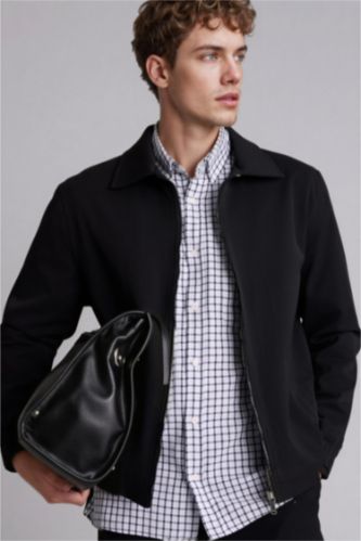 Erkek Siyah Regular Fıt Polo Yaka Astarlı Fermuarlı Mont