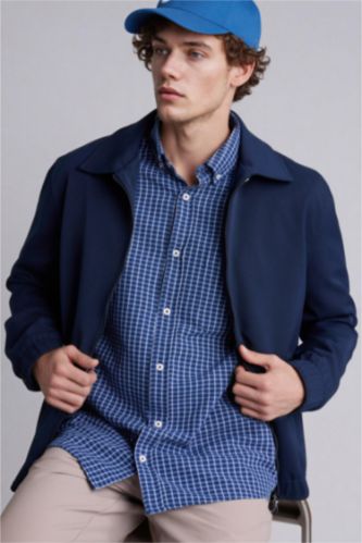 Erkek Lacivert Regular Fıt Polo Yaka Astarlı Fermuarlı Mont