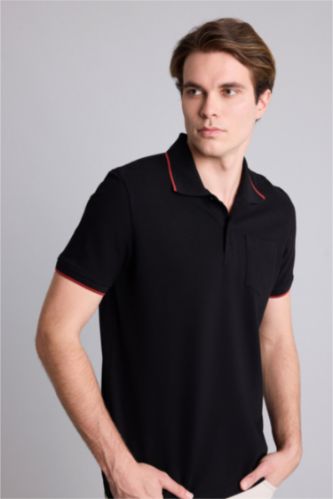 Men Black Regular Fit Pique Short Sleeve Polo T-Shirt