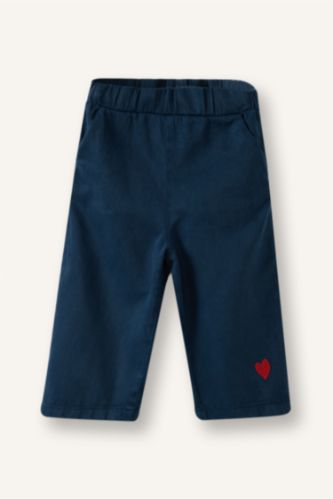 Kız Bebek Lacivert Wıde Leg Nakışlı Geniş Paça Gabardin Pantolon Kız Bebek