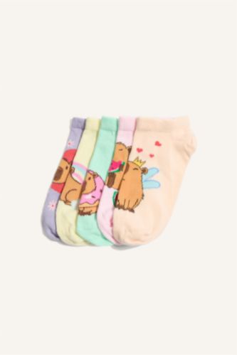 Kız Çocuk - Genç Kız Karma Pamuklu Desenli 5'Li Patik Çorap Kız Çocuk