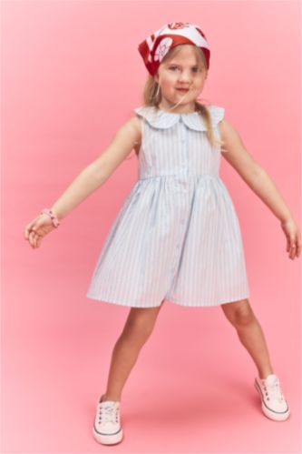 Baby Girls Light Blue Baby Girl Striped Strappy Waffle Textured Dress