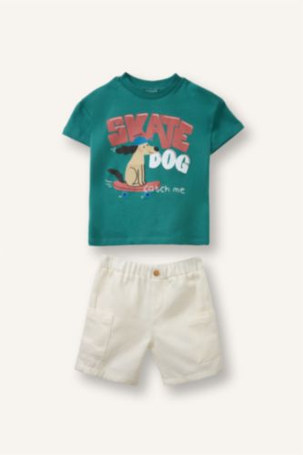 Baby Boy Green 2 piece Regular Fit Crew Neck Printed Set