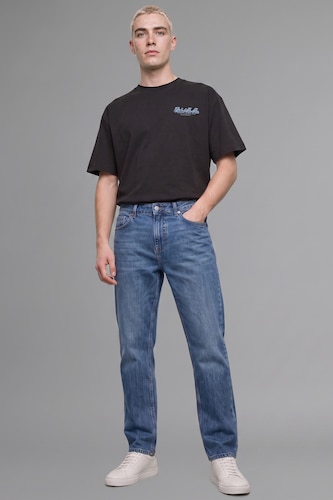 MAN NAVY 100% Cotton Boxy Fit Printed Short Sleeve T-Shirt