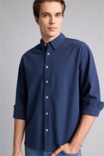 MAN NAVY Relax Fit Cotton Long Sleeve Shirt