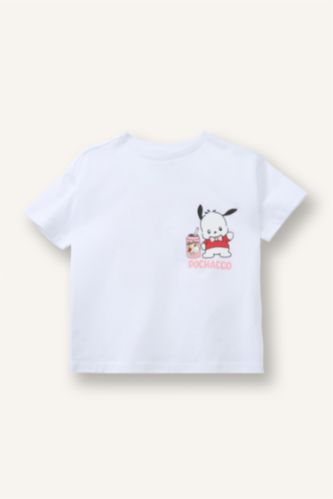 Kız Bebek Beyaz %100 Pamuk Pochacco Penye Kısa Kollu Tişört Kız Bebek