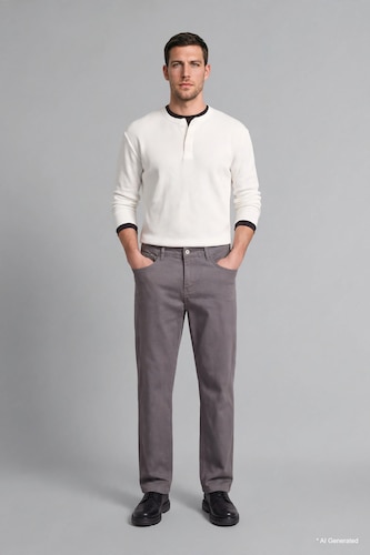 Men Light Grey Regular Fit Normal Waist Straight Leg Trousers