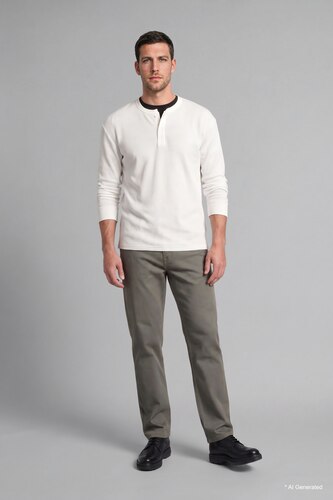 Men Khaki Regular Fit Normal Waist Straight Leg Trousers