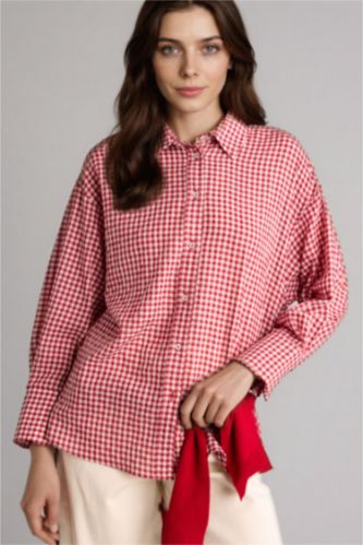 Kadın Bordo Regular Fıt Krinkıl Kumaş Uzun Kollu Tunik