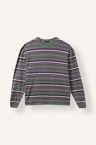 Erkek Haki Boxy Fit Çizgili Sweatshirt