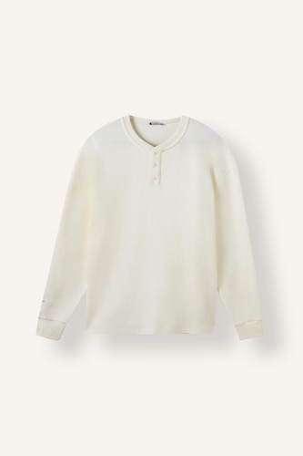 %100 Pamuk Boxy Fit Düğmeli Waffle Sweatshirt