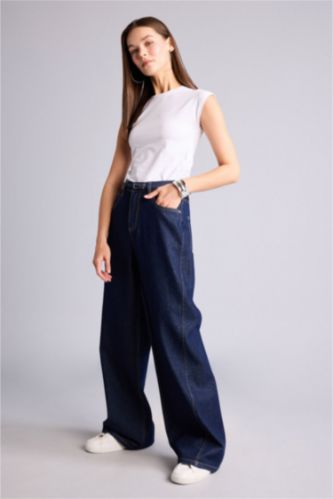 Әйелдерге Көк Қара Wide Leg джинс шалбар