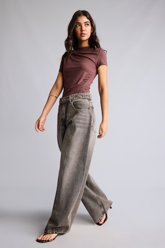 FEMME Marron Jean barrel fit taille haute et jambes droites