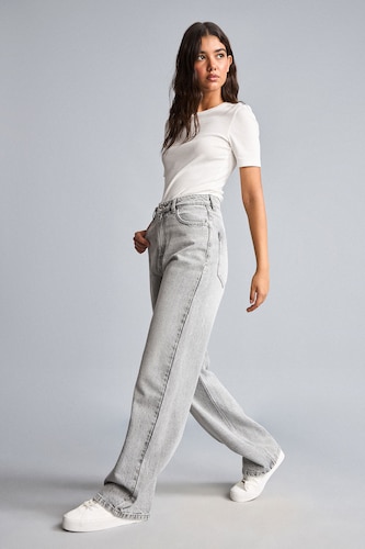 Женщины Серый Брюки 90's Wide Leg