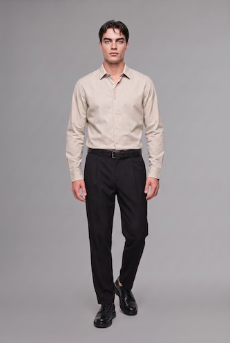 MAN Black Baggy Fit Elastic Waist Straight Leg Basic Trousers