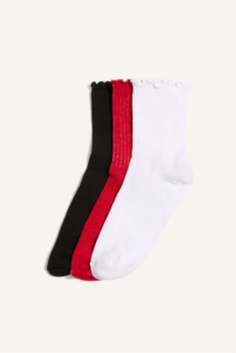 Kız Çocuk - Genç Kız Karma 23 Nisan Çocuk Bayramı Fırfırlı 3'lü Pamuklu Uzun Çorap Kız Çocuk