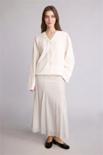 Kadın Ekru A Kesim Maxi Tül Etek