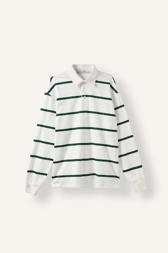 Relaxed Fit 100% Cotton Striped Long Sleeve Polo Collar Sweatshirt