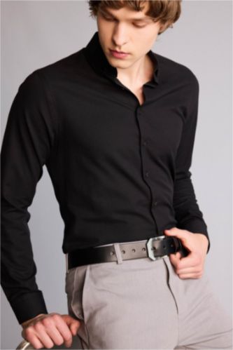 Erkek Siyah Erkek Dikdörtgen Toka Suni Deri Jean Kemeri