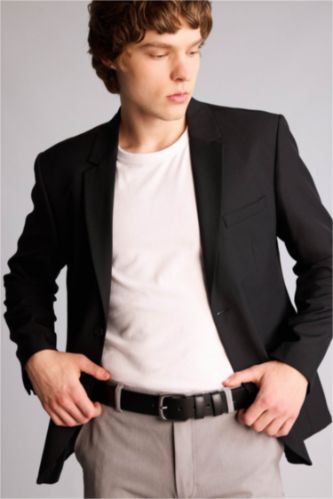 Erkek Siyah Erkek Dikdörtgen Toka Suni Deri Jean Kemeri