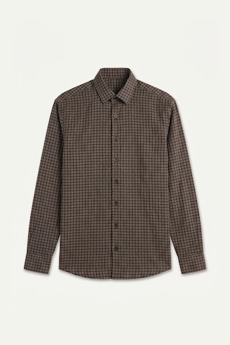 Chemise en coton marron à carreaux à manches longues Coupe régulière