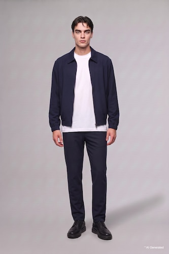 MAN NAVY Regular Fit Normal Waist Straight Leg Trousers with Pockets