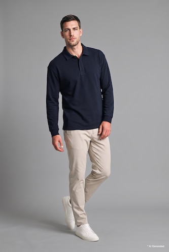 رجال كحلي Relaxed Fit Basic Polo Collar Drop-Shoulder Sweatshirt