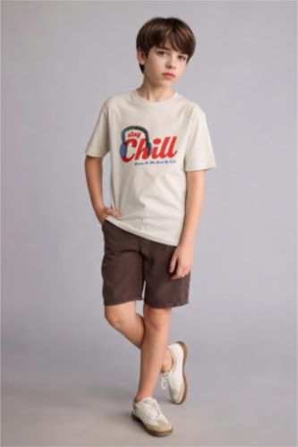 Erkek Çocuk - Genç Erkek Kahve Regular Fit Tencel Şort Erkek Çocuk