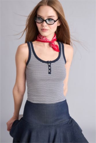 Kadın Açık Mavi Fitted Ribana Atlet