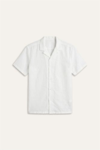 HOMME Écru Chemise en mélange de lin à manches courtes Coupe régulière