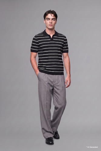 Men Grey Melange Wide Leg Trousers