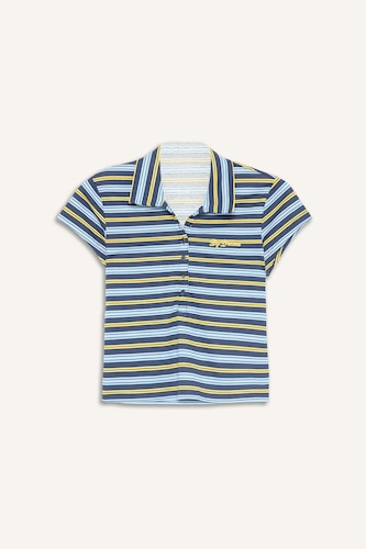 Slim Fit Polo Collar Striped Cotton T-Shirt