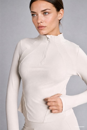 Slim Fit Stretch Fabric Long Sleeve High Neck  Half-Zip Sports Top