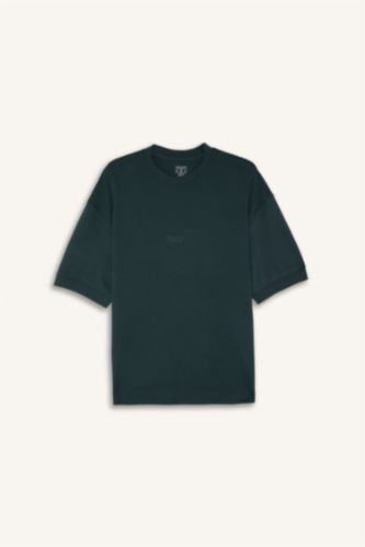 Erkek Koyu Yeşil Loose Fit Kısa Kollu Baskılı Tişört