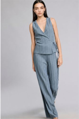 WOMAN Light Indigo Wide Leg Crinkle Trousers