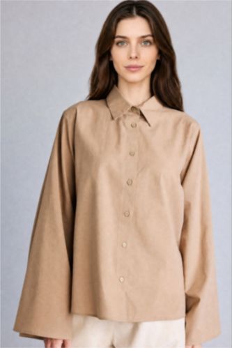 FEMME Beige Tunique beige à manches longues en voile Coupe régulière