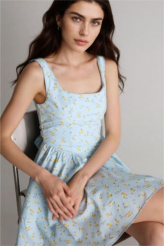 Kadın Mavi Poplin Mini Elbise