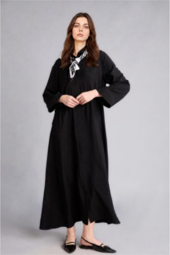 Kadın Siyah Regular Fit Uzun Kollu Maxi Elbise