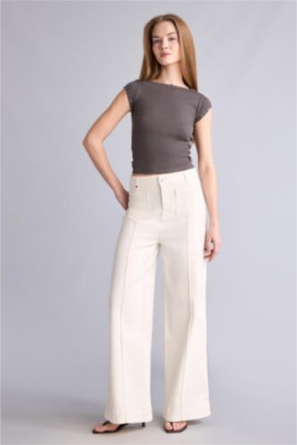 نساء أبيض (000) Short Wide Leg High Waist Jeans