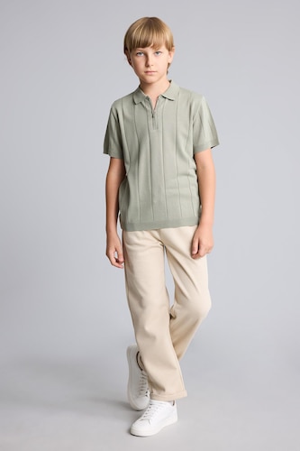 BOYS & TEENS Beige Boy Regular Fit Straight Leg Pique Trousers