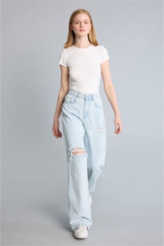 Kadın Açık Mavi Straight Fit Pantolon