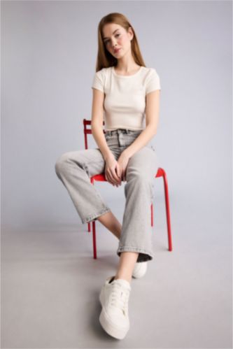 WOMAN Grey Ankle Length Denim Trousers